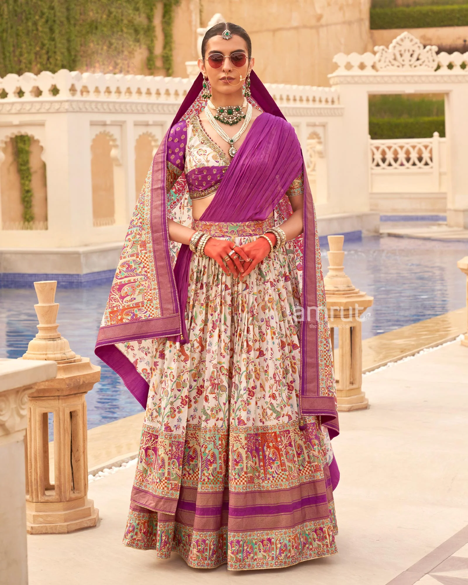 White lehenga Set and Men Kurta Set with Floral Printed Coat - Image 4